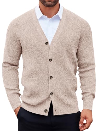 Runcati Men's Cardigan Sweater V Neck Long Sleeve Casul Cardigan Button Down Knitted Sweaters with Pockets