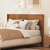 COCO DESIGN Queen Size Headboard Only, 64.3' Wide Headboard, Mid Century Modern Farmhouse Boho HeadBoard, Fluted Panel, Wall Mount, Wingback Design, Vintage Oak