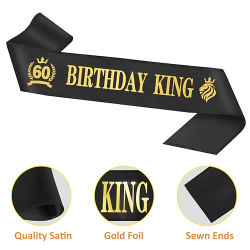 60th Birthday Decorations for Men - King Crown, Sash, Balloon Birthday Gift by Asija - Used condition - Image 3