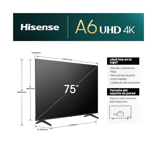 Hisense - Televisión de 75 pulgadas, 4K Ultra HD, 75A6N - Image 3