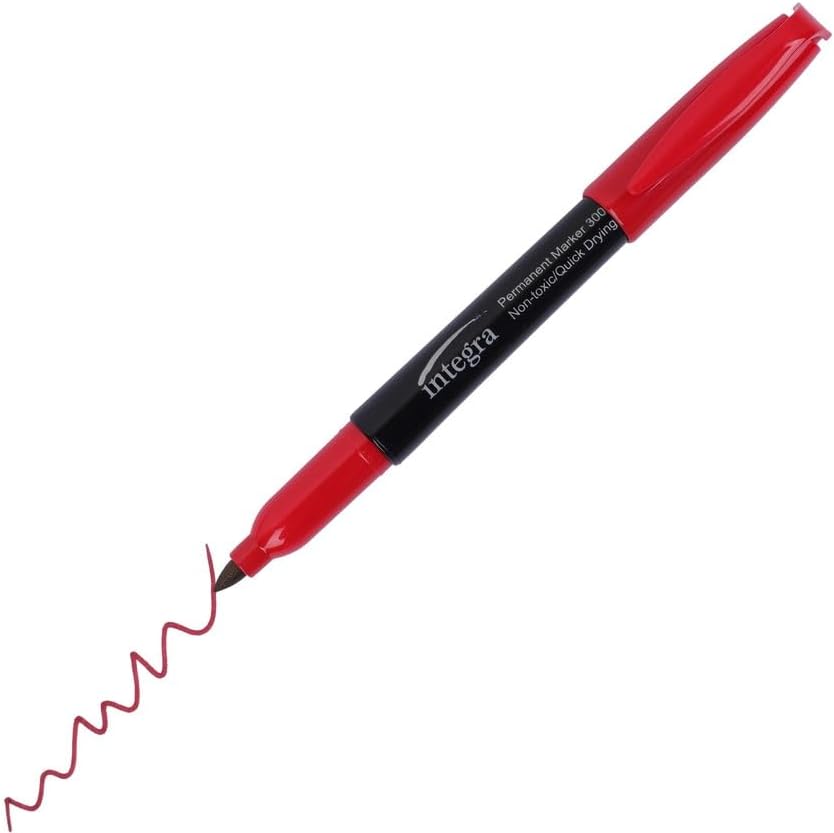 Integra : Permanent Marker,Fine Point,Fade/Water Resistant,Red -:- Sold as 2 Packs of - 12 - / - Total of 24 Each