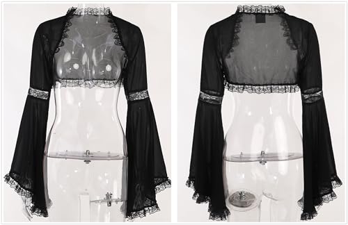 Image of Gothic Bolero Shrug Tops Women Goth Bell Long Sleeve Crop Top