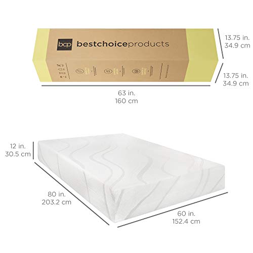 Best Choice Products 12 Inch, Green Tea Charcoal 12 Inch, Green Tea Charcoal Cooling Gel Memory Foam Mattress, Fiberglass Free, 3-Layer, Breathable - Queen, Medium Plush