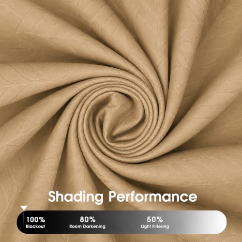 Image of LINENWALAS 100% True Blackout Door Curtains 7.5 Feet Long Set of 2 |Embossed Herringbone Leaf Design |Room Darkening Curtain |Thermal Insulated Curtains for Living Room (7.5 Feet, Golden Beige)