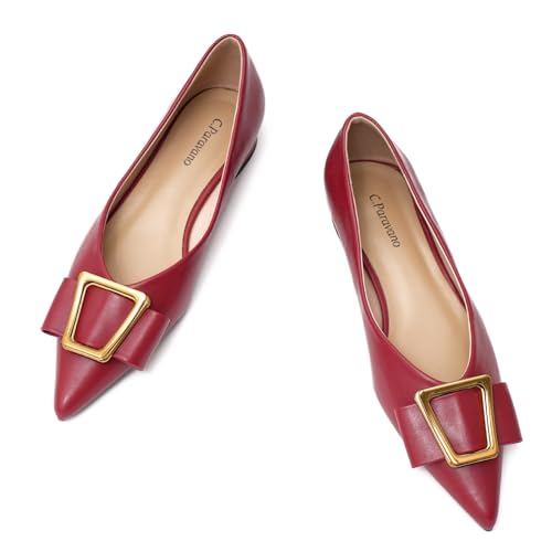 C.Paravano Women’s Pointed Toe Ballet Flats with Metal Buckle | Slip-On Dressy Flats for Women | Comfortable Work Flats | Office, Party, Wedding, Casual Wear Lightweight Women’s Flat Shoes