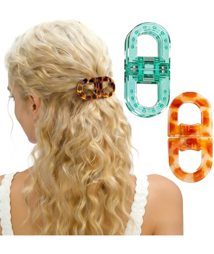 Image of 2 Pcs Hair Clutchers for Women, Magnetic Hair Clip, 2-in-1 Section Clips for Hair Styling, Daily Use and Professional Salon Clutcher Hair Accessories, Black Brown Print Hair Claw Clips (Orange Leopard Print And Blue)