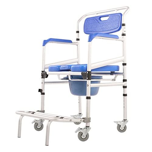 Cómoda silla de ruedas – Silla de ducha de inodoro ajustable en altura con pedal plegable extraíble y cojín de esponja – Cómoda móvil para personas mayores con discapacidad