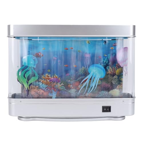 Fake Fish Tank Mini Aquarium, Fake Fish Tank Motion Lamp with Moving and Fish, LED White Light USB Plug in Aquarium Lamp Virtual Ocean Toy for Desktop Bedroom