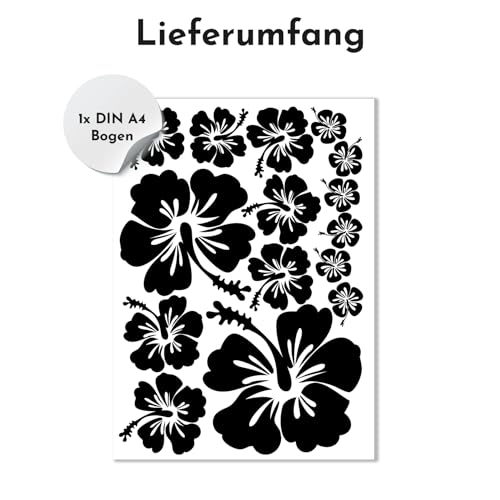 Finest Folia Dekoaufkleber Hibiskus Blumen Home Deko Aufkleber zuhause Sticker wohnen Toilettendeckel Kühlschrank Laptop Toilette selbstklebend K165 (01 Schwarz)