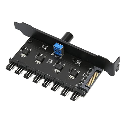 ASHATA Controlador de Ventilador de PC de 8 Canales, Controlador de Velocidad de Ventilador de Refrigeración de Perilla SATa para Disco Duro de Chasis de CPU, Soporte PCI de Ventilador VGa PWM