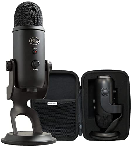 Logitech for Creators Blue Yeti USB Microphone for PC, Podcast, Gaming, Streaming - 4 Pickup Pattern, Plug and Play Condenser Computer Mic, Blackout with Signature Series EVA Waterproof Travel Case