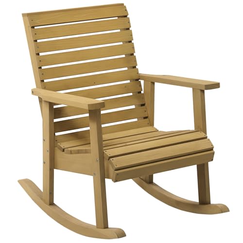 Outsunny Silla Mecedora de Madera de Abeto Mecedora Balancín con Reposabrazos y Diseño de Lamas Carga 130 kg para Jardín Terraza Patio Porche 86x64x85 cm Natural