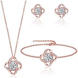 YeeHeen Jewelry Set Pendant Necklace and Earrings Set Cubic Zirconia Bridal Jewellery Rose Gold 1