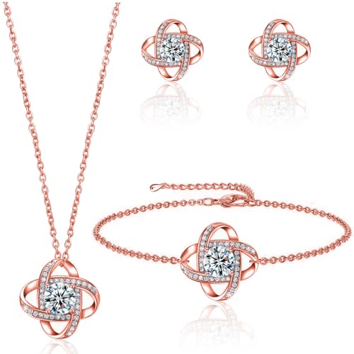 Image of YeeHeen Jewelry Set Pendant Necklace and Earrings Set Cubic Zirconia Bridal Jewellery Rose Gold 1