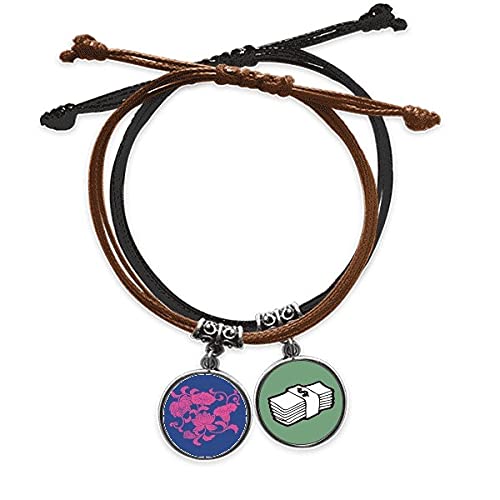 Pulsera de cultura japonesa de cuero y cuerda roja para amuleto de dinero