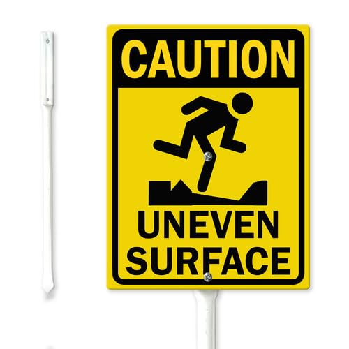Geroclonup Caution Uneven Surface Yard Sign with Stake 20x30cm Sturdy Aluminum Rustproof Outdoor Lawn Decor for Front Door Outdoor Use Easy to Install