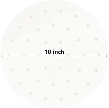 10 Inches Bamboo Steamer Liner, 50 PCS Round Air Fryer Parchment Paper with Holes for Air Fryer, White Non-Stick Steamer Liners