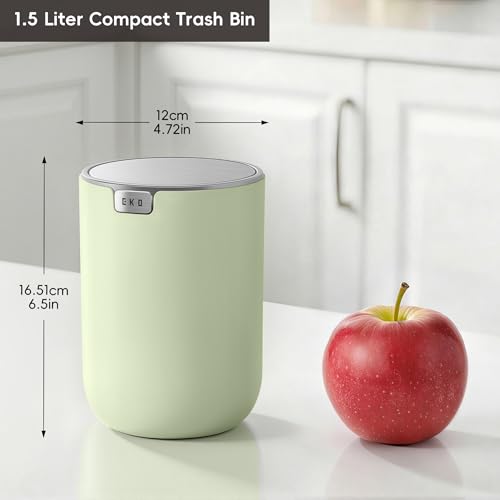 Image of EKO Fandy 0.4 Gal /1.5L Mini Tabletop Trash Bin with Swing-Lid, Desktop Trash Can for Bathroom Countertop, Vanity, Coffee or Office, Small Garbage Bin (Matcha)