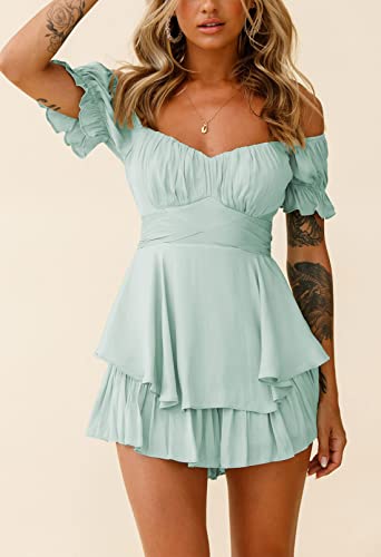 Image of AOHITE Womens Summer Tube Top Dress Off-Shoulder Ruffled Flowy Mini Short Dresses