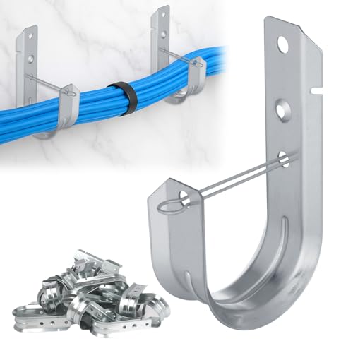 AOKLIT 2 Galvanized Steel J-Hooks Heavy Duty Wall Mount Cable Support J Hook with Retainer Clip for Cable Management (50 PCS)