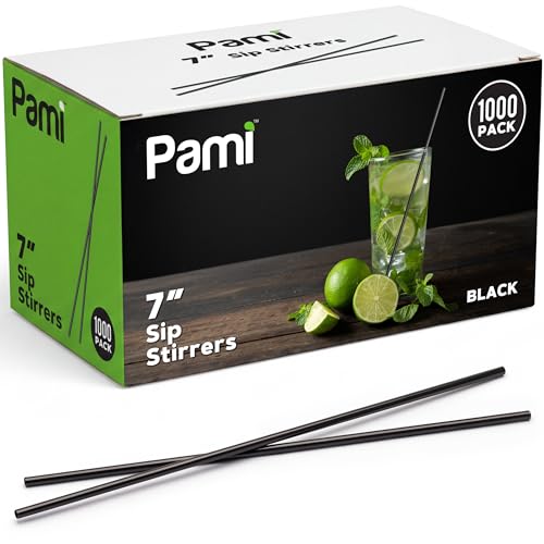 PAMI Disposable Plastic Cocktail Stir Sticks 7 in Coffee Stirrers Black