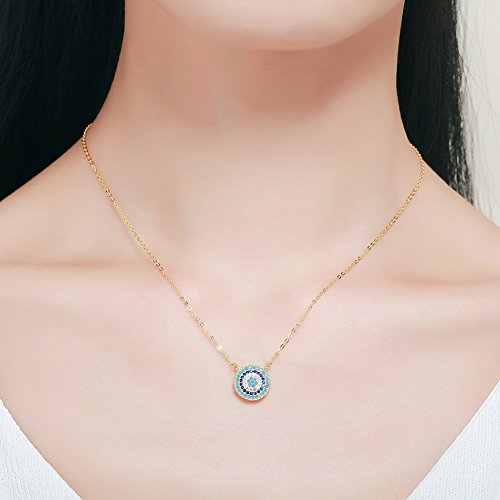 Blue Evil Eye Pendant Necklace in Sterling Silver 925 with Cubic Zirconia CZ and 16"+2" Cable Chain2