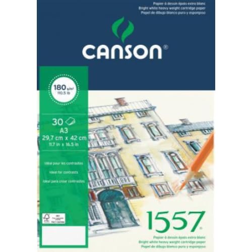 Lot de 5 Bloc 30 feuilles 1557® (collées 1 côté) 29,7x42 180g/m², grain léger blanc pur