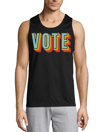 Camiseta sin mangas para hombre de algodón negro Vote con logotipo colorido 3D casual