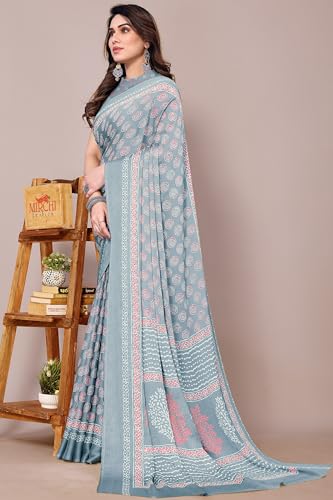 Image of MIRCHI FASHION Saree for Woman | Chiffon Block Printed Lightweight Daily Wear Sarees with Blouse