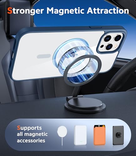 Image of FNTCASE for iPhone 12 Pro-Max Case: Clear Magnetic Phone Cases Compatible with Magsafe Slim Anti Yellowing Military Grade Drop Protection Rugged Protective Transparent Cell Phone Cover (B-Blue)