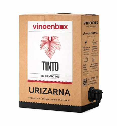 Vinoenbox - Vino tinto cosechero Bag in Box 5 litros Caja de vino tinto con grifo antigoteo, formato ahorro y máxima conservación. Práctico para consumo diario.