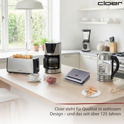 Foto von Cloer 6219 Sandwichmaker, 900 W für 2 diagonal geteilte Toasts, optische Fertigmeldung, silber