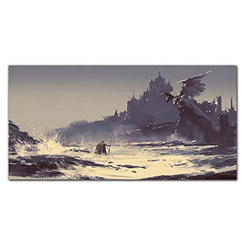 Coloray Image Sur Toile Impression 100x50cm Photo Image D'intérieur Décoration Murale Tableau - Castle Fantasy Knight