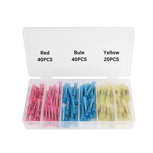 100Pcs Electrical Wire Splice Cable Crimp Terminals Connectors AWG 22-10 Waterproof Heat Shrink Butt Connectors Kit