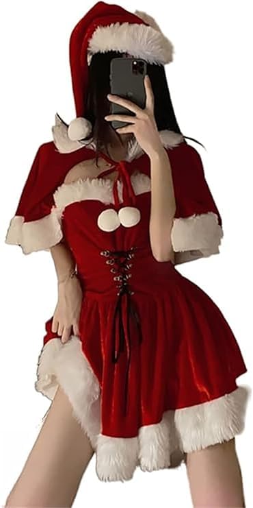 [YZYVIOW] サンタ コスプレ 女性 サンタコス 可愛い ワンピース 仮装 セクシー レディース 衣装 クリスマス コスチューム サンタクロース 演出服 イベント 新年会