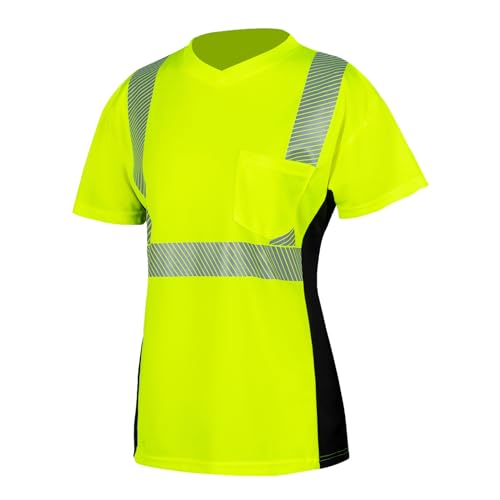 PALAMLY Safety Shirts for Women High Visibility T Shirts Reflective Class 2 ANSI Hi Vis Construction Work Short Sleeve