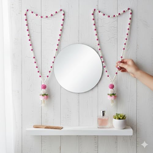 Image of Rajasthan Kraft Pack of 2 Welcome Mala (22 Inch) - Elegant Pearl & Magenta Bead Garland with Floral Tassel for Weddings, Festivals, and Traditional Ceremonies (WM-01)