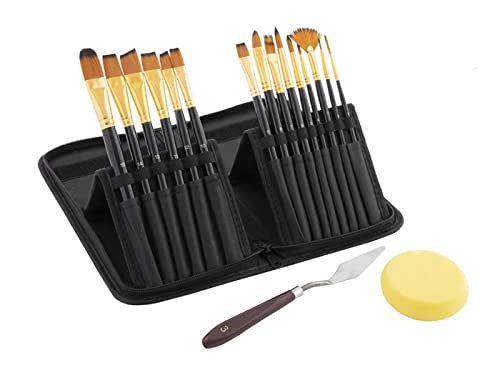 Juego de 15 pinceles de pintura acrílica, aceites, Aquarelle, Escoache, funda de transporte Pop-up, cuchillo de paleta y 2 esponjas - gris
