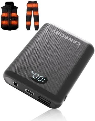 CANBORY Heated Vest Battery Pack,  5V 2A/3A 10000 Mah Ultra Light Small Power Bank for Heated Vests, Jackets with LED Display | 7.4V 3A DC Battery with PD USB/Type-C 3 Outputs