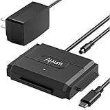 Alxum SATA IDE to USB C Hard Drive Data Transfer Kit with Power IDE to SATA Adapter External Hard Disk Reader for 2.5/3.5 inch IDE HDD and SATA HDD/SSD with 12V/2A Power Supply and USB C Cable