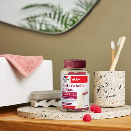 Piel+Cabello+Uñas - Gominolas con Vitaminas A, C, E & B6-500 μg Biotina, Zinc, Selenio - 60 Gomitas Blandas Veganas- Sabor Frambuesa - Doppelherz - imagen 7