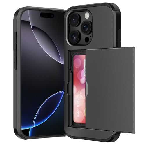 ACOCOBUY Sliding Case with Card Holder for iPhone 16 Pro Phone Cover 6.3