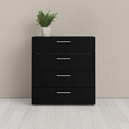 Tvilum Bedrooms, Living Areas, Or Entryways, Silver Handles, Steel Brackets At Bottom 4 Drawer Chest, 15,85 In D X 26,81 In H X 31,57 In W, Black #TOP1