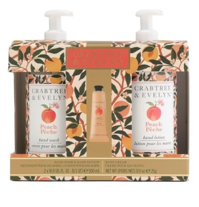 CRABTREE & EVELYN 3pc Hand Wash Hand Lotion And Hand Cream Boxed Set (Peach)