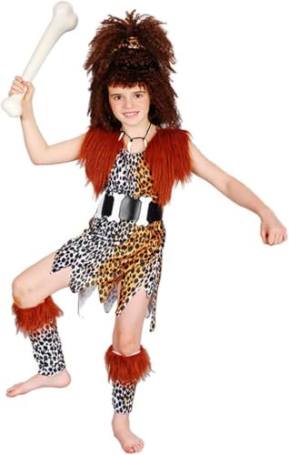 CARxlythic Disfraz de cavernícola para niño y niña Edad de Piedra, Cavernícolas Talla 5-6 años Disfraz para niños y divertidos accesorios para Fiestas, Carnaval y Halloween- Marrón