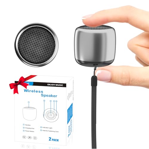 AUKSKY Paquete de 2 mini bocinas portátiles, mini bocina Bluetooth inalámbrica para ducha, habitación, bicicleta, batería recargable, micrófono integrado, bonito mini altavoz con correa para llevar,