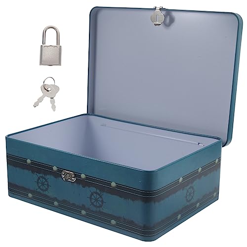 CHILDWEET Låda Förvaringslåda Med Lås Metall Spargris Fotoförvaringslåda Liten Låsbar Låda Plåt Behållare Plåt Förvaringsfodral Souvenir Smyckeskrin Souvenir Låda Fil Låda Skrivbordet