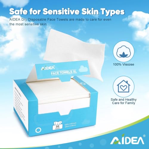 Image of AIDEA XL Face Towels-100ct, Disposable Towelettes Face Cloths, 9.84 inchx11.81 inch | Facial Cleansing Wipes for Sensitive Skin, Face Towelettes for Makeup Removing, Nursing, Travel, Dry Wipes, 2 Box