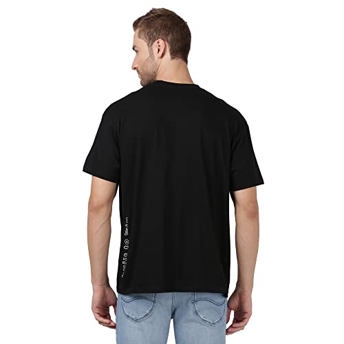 Image of Wrangler Men Black Placement Print Loose T Shirt