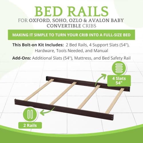 Image of Full-Size Conversion Kit Bed Rails for Oxford, Soho, Ozlo & Avalon Baby Convertible Cribs - Solid Wood - Toddler and Adult Rail for Full-Size Bed - Nursery and Baby Furniture (Espresso, Bolt-On Kit)